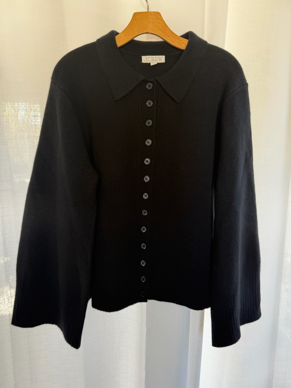 J.Crew Black 100% Lambswool Collared Cardigan Sweater XXL